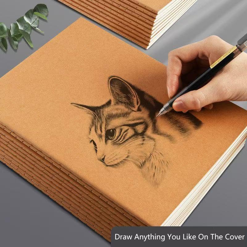 SZYIKUER A5 Kraft Notebooks Bulk, Lined Paper Journaling Notebooks, Notebooks for Work, Journal notebooks for kids, Composition Notebooks for School， 60 Pages ，8.3x5.5 Inches 4Pack