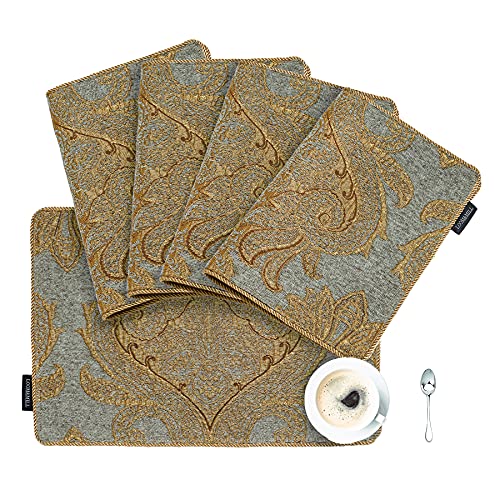 Loom and Mill Luxury Chenille Damask Placemats Set of 4, Blue Gold - color: Blue Gold_elizabeth, size: 4 Pieces