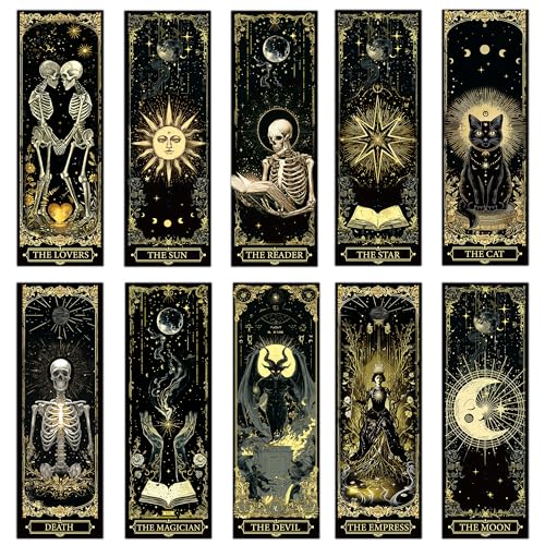 100 Pcs Gothic Tarot Bookmarks Bulk, Dark Academia Witchy Book Marks for Reading, Skeleton Paper Page Markers, Bookish Gifts for Reading Women Book Lovers Men, Dark Romance Merch - style: Gothic Tarot