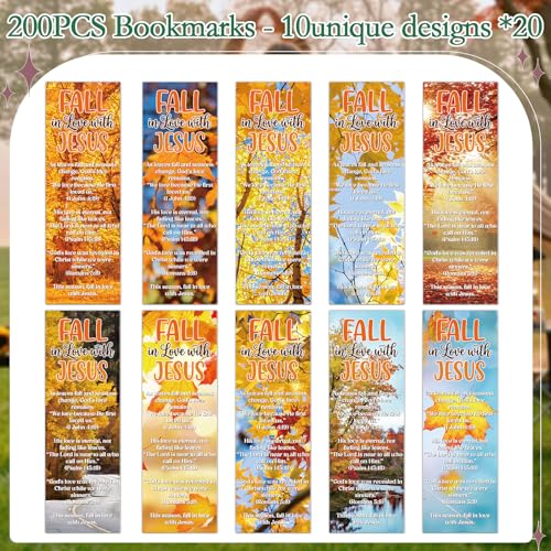 Fall Christian Bookmarks Gifts - 200 Pcs Fall in Love with Jesus Bookmark Paper Thanksgiving Religious Page Book Marks Gift for Women Men Autumn Harvest Sunday School Church Party Favors - color: Fall Christian