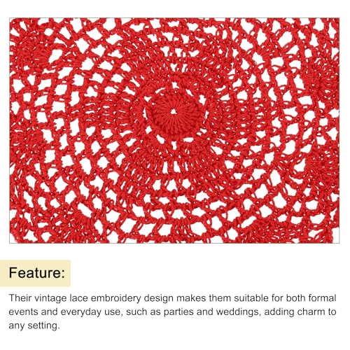 uxcell Lace Doilies, 4pcs 8" - Cotton Woven Round Crochet Coaster, Floral Design Fabric Handmade Placemat for Drink Wedding Party Decoration (Red) - color: Red