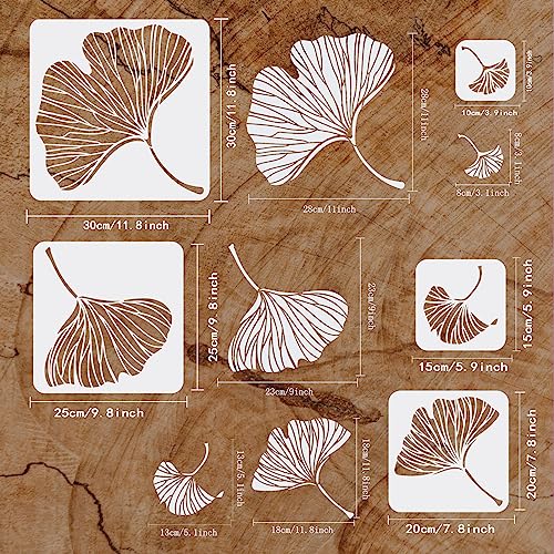 FINGERINSPIRE 5Pcs Ginkgo Biloba Painting Stencil 3.9/5.9/7.87/9.8/11.8inch Reusable Leaf Pattern Drawing Template Plastic Square Hollow Out Stencil DIY Craft for Wall Wood Furniture