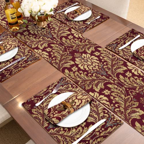 Loom and Mill Luxury Jacquard Placemats Set of 6, Burgundy Red, 12x18 in - color: Burgundy Red, size: 6 Piece-12x18 inch