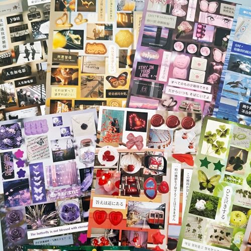 500+ Scrapbook Japanese Stickers Book,20 Sheets Kawaii Japanese Stickers Book,Korean INS Sticker for Journaling,Scrapbook Supplies,Junk Journal,Bullet Journaling,Planner,Notebook,Photo Frame,Phone Cas - color: Serendipity