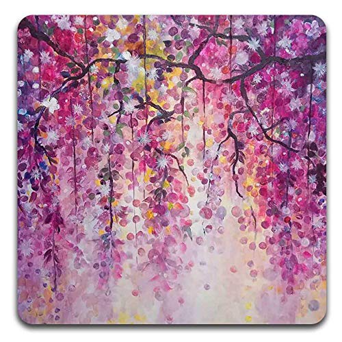 Colorful Watercolor Flowers Square Coaster Set of 4-Made of Recycled Rubber - color: Colorful Watercolor Flowers