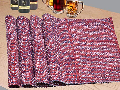 Urban Villa Two Tone Placemat Cotton Tablemat 14x20 (Set of 6) Red/Blu/Wht - color: Red/Blue/White, size: 14" x 20"