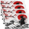 Feelyou Japanese Samurai Placemats Set Set of 4 18"x12" - color: Red and Black