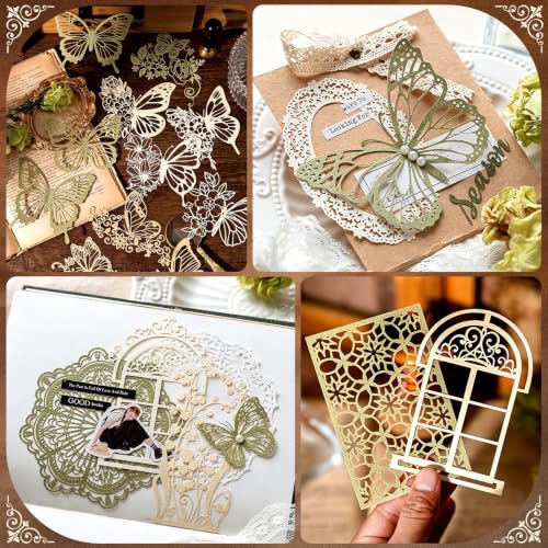 60PCS Vintage Lace Hollow Out Scrapbook Paper - 6 Assorted Themes Retro Decorative Craft Paper for Junk Journal, DIY Crafts, Scrapbooking, Card Making & Holiday Decor - color: Multicolor 17