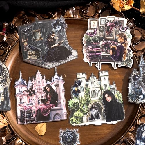 150 Pcs Black Gothic PET Stickers for Scrapbook Journaling - color: Dark World