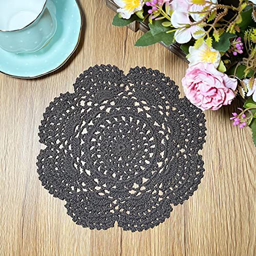 Phantomon 8 Inch Doilies Crochet Round Lace Doily Handmade Placemats 100% Cotton Crocheted Coasters, Pack of 4 (Dark Brown) - color: Dark Brown