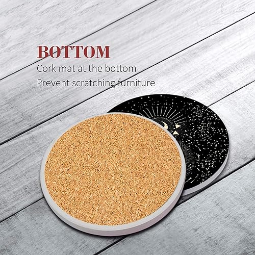 Coasters for Drinks, Set of 6, Ceramic Stone Moon Zodiac - color: Sun Moon