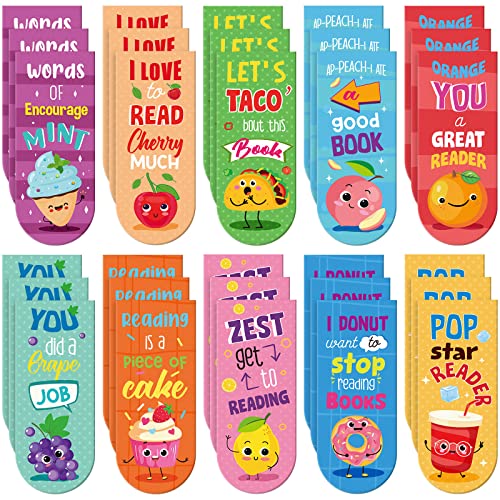 Fainne 30 Pieces Assorted Scented Magnetic Bookmarks Scratch and Cute Sniff Fruit Food Theme Bookmarks Encouraging Sayings Book Tag 10 Styles(Sweet) - style: Sweet