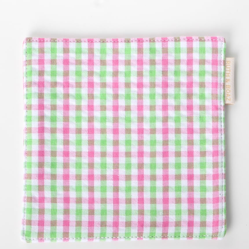 RUTH&BOAZ Plaid, Embroidery 100% Cotton Fabric Coasters for Drinks and Home Dinners/Set of 6/4" Square (Seersucker Green) - color: Seersucker Green