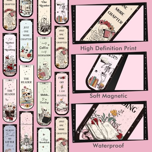 Gothic Skull Magnetic Bookmarks: 30 Pcs Skeleton Book Mark Clips, Funny Magnet Page Markers for Reading, Halloween Gifts for Women Teens Kids Students Book Lovers School Office Supplies - style: Gothic Skull