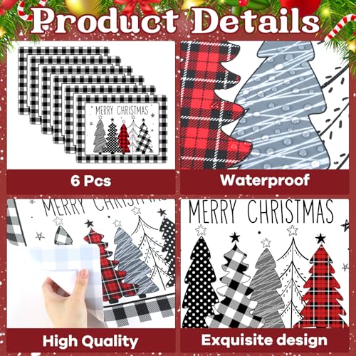 Christmas Placemats Set of 6 Xmas Trees Plastic Table Mat 17×13×0.04in - style: Christmas Black White Tree