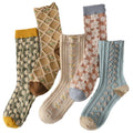 6 Pairs Socks for Women Mid Calf Socks Embossed Vintage Floral Pattern Women's Sock