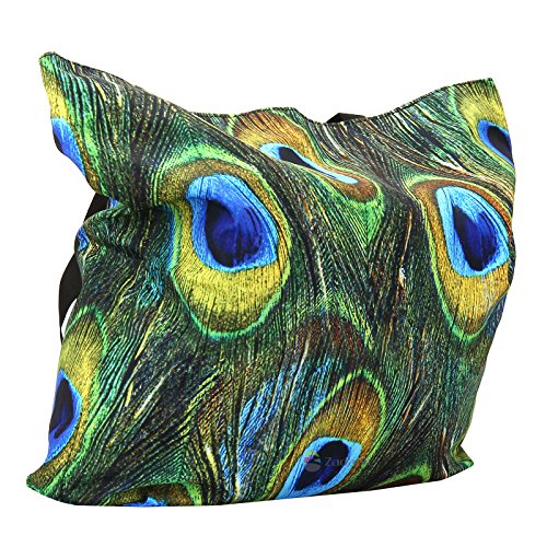 Beach Tote Bags Travel Shopping Bag With Zippered for Women - color: Peacock Feathers
