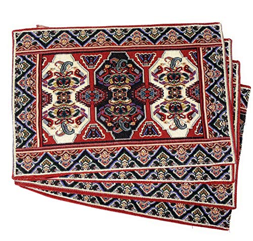 DaDa Bedding Majestic Red Kilim Rug Dining Table Placemats - Set of 4-Pieces Tapestry Cotton Kitchen Mats Royal Persian Tradtional Design - Elegant Intricate Multi-Colorful Floral Ornate - 13” x 19” - color: Majestic Red Kilim Rug