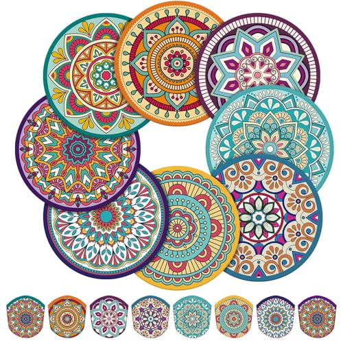 Gejoy 24 Pcs Purple Mandala Flying Disc Foldable Hand Fan Round 8 Styles - color: Purple Mandala