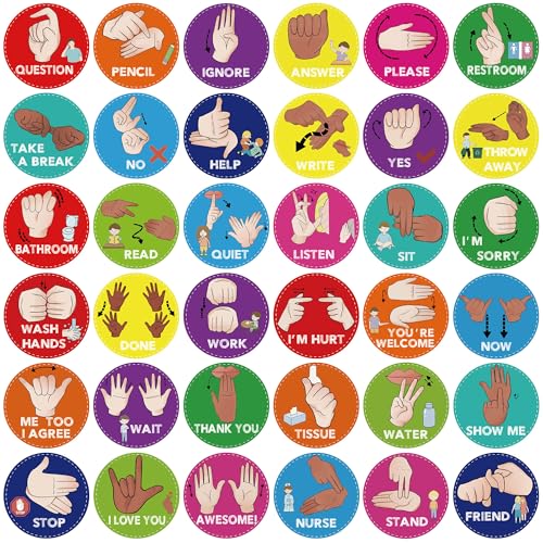 ASL Classroom Hand Signal Cards - 36 Classroom Hand Signal Decor Sign Language Posters for Teachers Students Visual Cues (Retro Groovy)