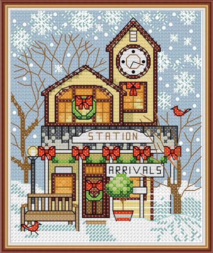 CROSSDECOR Cross Stitch Kits for Adults,Stamped Cross Stitch Kits,14 CT Patterns Dimensions Counted Cross Stitch Kits for Arts Craft Kits,Christmas Cottage 5.9×6.7in - color: Christmas Cottage 5.9×6.7in