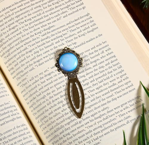 2Pcs Vintage Natural Stone Protein &Tiger Eye Bookmark with Natural Crystal Stone - Fantasy Brass Metal Bookmarks for Reading Women, Men, Book Lovers, Girls and Teachers Book Marks(Tiger Eye&Natural) - color: Yellow Jade&natural Stone Protein