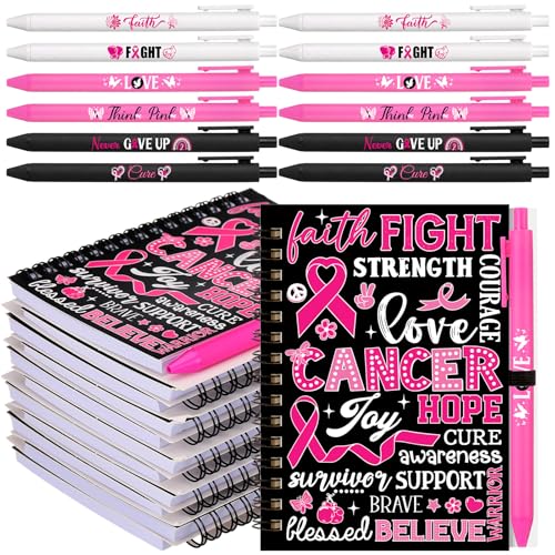 Resurhang 24 Pcs Breast Cancer Awareness Gifts Pink Ribbon Notebook Pen - style: Breast Cancer Awareness