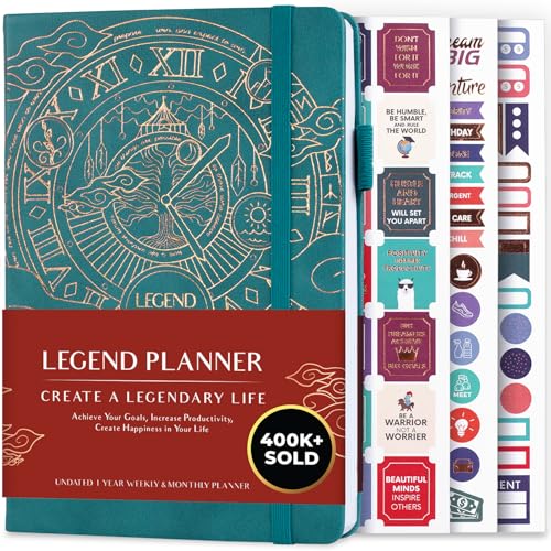 Legend Planner Undated, Weekly & Daily Goal Journal, A5 Dark Teal - color: Dark Teal Gold (Undated), size: A5 (5.5'' x 8.3'')