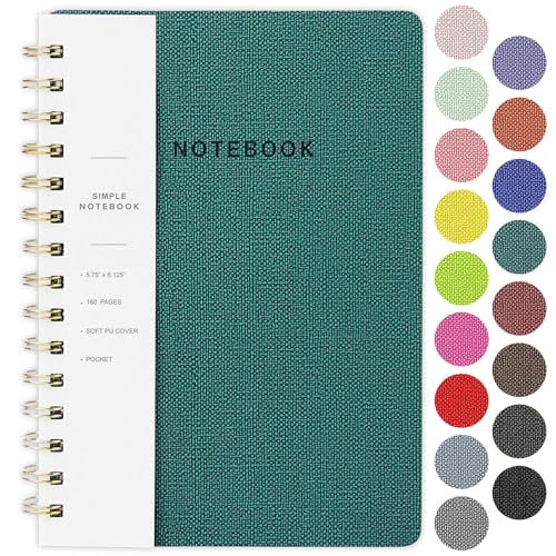 Spiral Notebook-5.75" x 8.125" College Ruled Journal with Inner Pockets and 160 Pages,PU Leather Cover Business Journal, Twin-Wire Binding Notebook Perfect for Office & Home School Supplies Green - color: 004-Green-1pack, size: A5-160 pages