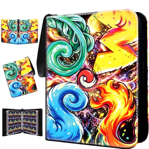 Trading Card Binder for TCG Cards, 4-Pocket Portable Card Collector Ablum Holder Book Fits 400 Cards with 50 Removable Sleeve, Waterproof Card Binder Display Storage Carrying Cases for TCG -4 tails - color: 4pocket-4tail-01