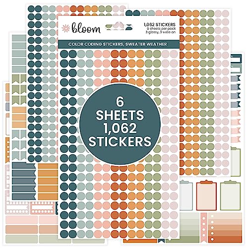 bloom daily planners Color Coding Planner Stickers - Muted Neutrals 1/4" Minimalist Dot Labels - Six Sheets, 1000+ Stickers Per Pack! - Sweater Weather - color: Sweater Weather