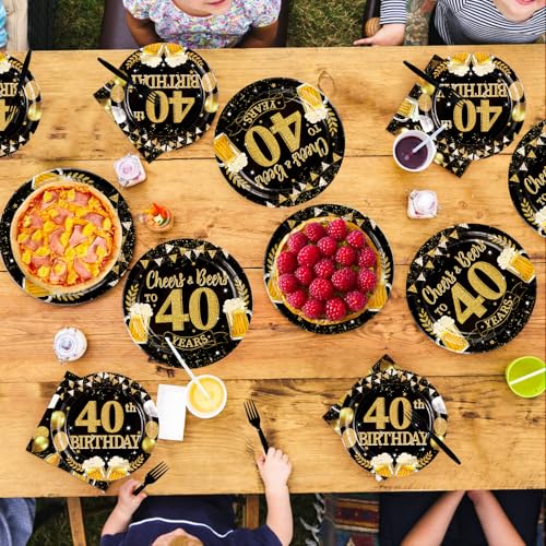 96Pcs Black Gold 40th Birthday Party Decorations,Serves 24 - style: Beer Black Gold 40th Birthday