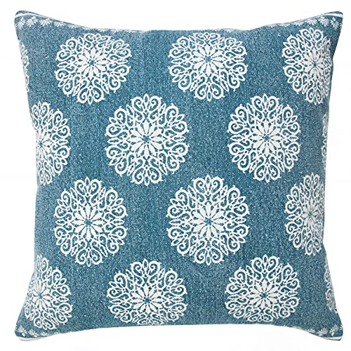 20x20 Inches Floral Cotton Throw Pillow Covers for Home Decor | Traditional Boho Cushion Covers for Throw Pillows | Perfect for Living Room Couch & Bedroom Decorations | Teal/White - color: Teal/White