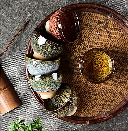 6pc Ceramic Kung Fu Tea Set, Japanese Tea Cup, Sake Cup, 2.1oz Capacity, 6 Colors - color: 6 colors