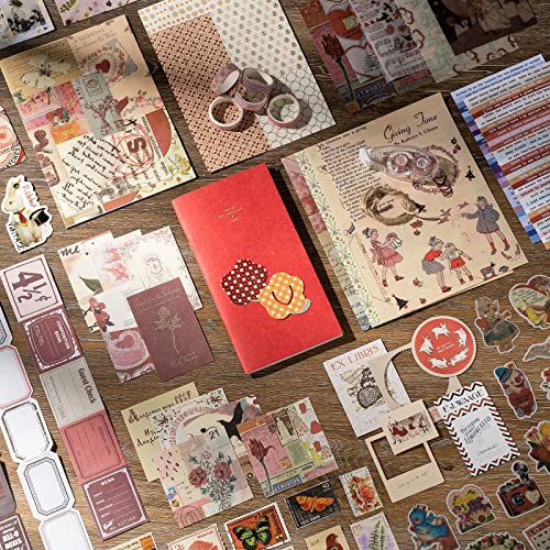 JOYCHOIC Vintage Scrapbook Supplies Aesthetic Journaling Kit, Scrapbook Papers Quote Stickers TN Notebook Large Collection for Bullet Junk Journal, Planner DIY Arts Craft Collage - color: Red