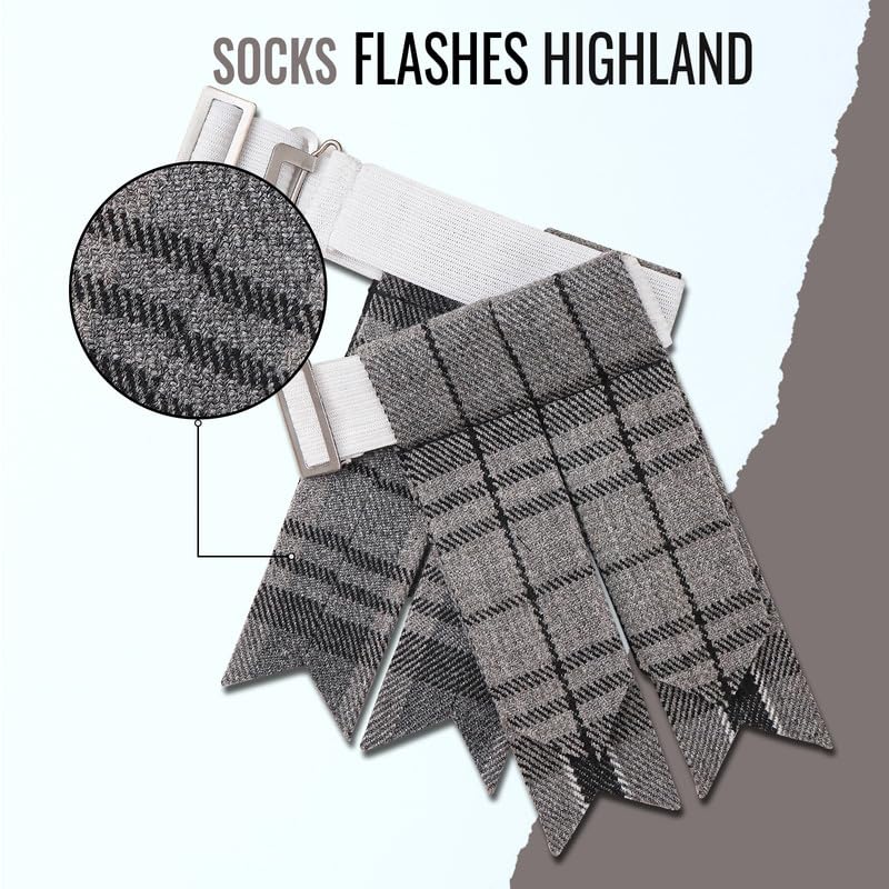 Kilt Flashes for Men with Heavy Buckle Adjusters, Plain & Tartan Kilt Sock Flashes. - color: Hamilton Grey