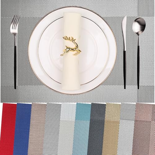 Vinyl Placemats Heat-Resistant Table Mats Washable Easy Clean Plastic Placemats for Dining Table Set of 8 (Gray) - color: 01: Gray, size: 8 Placemats