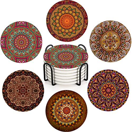Britimes Coasters for Drinks, Set of 6, Ceramic Stone, Mandala Africa - color: Mandala 1