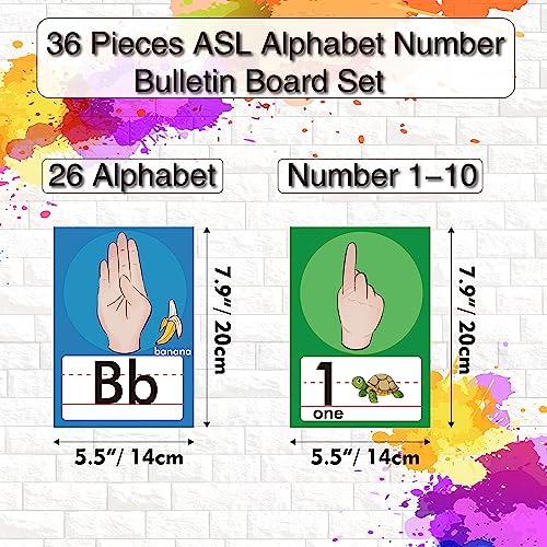 36 Pieces ASL Alphabet Line Bulletin Board Set ABC Number Sign Language Flash Cards Wall Decorations for Pre-School Kindergarten Elementary Classroom Nursery Homeschool (Bright Colors) - color: Bright Colors