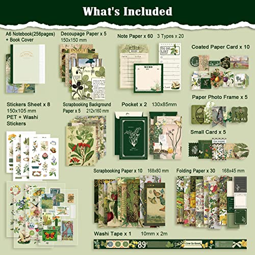 Scrapbook Supplies Kit, Vintage Junk journaling Supplies, Scrapbooking Kit - color: Botanical