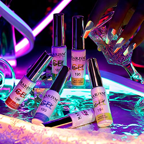 RARJSM Gel Nail Art Polish, Glow In The Dark Gel Liner Art Set Luminous Painting Gelpolish For NailArt Fluorescent Bright Colors Hot Pink Neon Yellow Green Blue Orange Nail Kit For Christmas - color: Neon