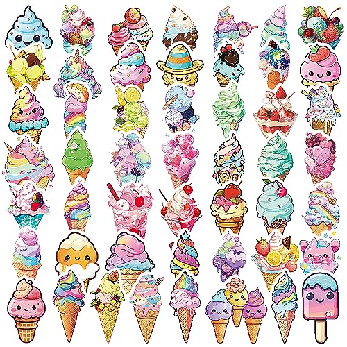 50Pcs Ice Cream Stickers, Non-Repetitive Funny Design Ice Cream Stickers, Cute Dessert Sticker Vinyl Waterproof Sticker for Adults Water Bottle Laptop Decor Party Favors Birthday Gifts - color: Ice Cream