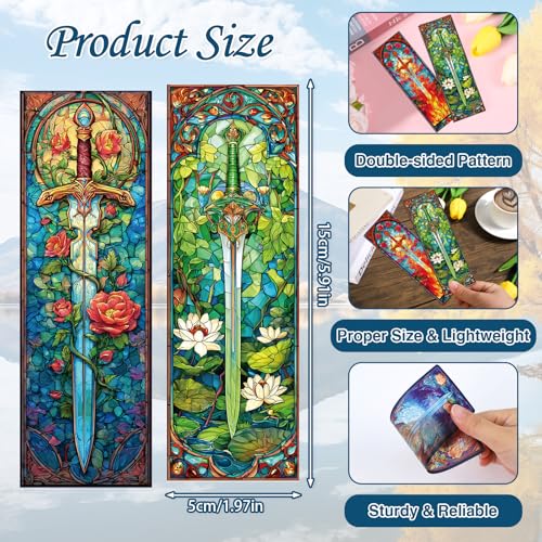 Sword Stained Glass Transparent Bookmark - Wxiben 10 Pcs Cool Sword Transparent PVC Bookmark Fantastic Floral Book Mark Page Clips Gifts for Women Men Book Lovers Teacher Student Bookish Readers - style: Sword Stained Glass