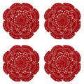 Phantomon 8 Inch Doilies Crochet Round Lace Doily Handmade Placemats 100% Cotton Crocheted Coasters, Pack of 4 (Red) - color: Red
