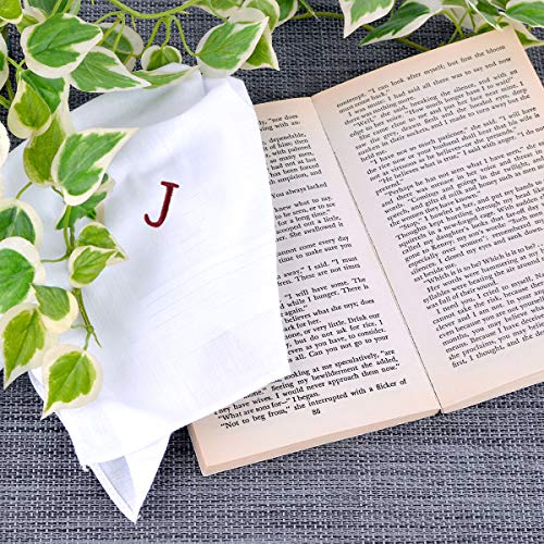 Initial Handkerchief for Men, Monogrammed Boxed 3 Piece Set,100% Cotton - color: J Initial