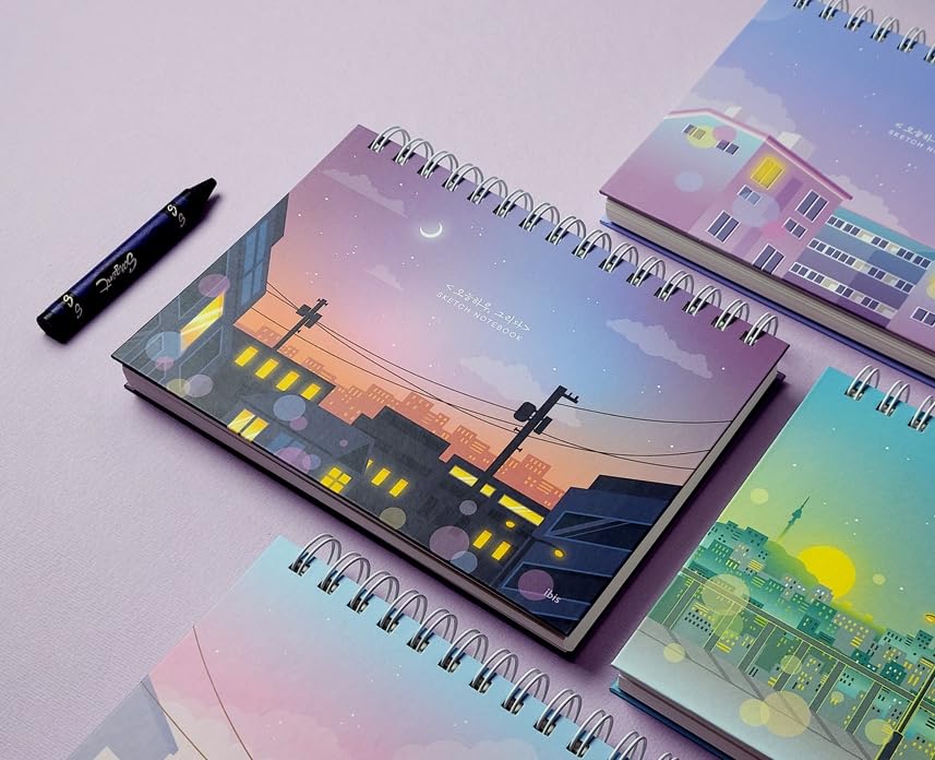 Aesthetic Spiral Sketchbook, Hardcover Unlined Drawing Notebook, Night