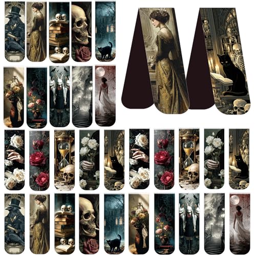 30 Pcs Dark Academia Magnetic Bookmarks, Aesthetic Gothic Witchy Book Marks for Women, Halloween Magnet Book Marker Clips for Book Lovers, Dark Romance Merch Bookish Gifts - style: Dark Academia 01