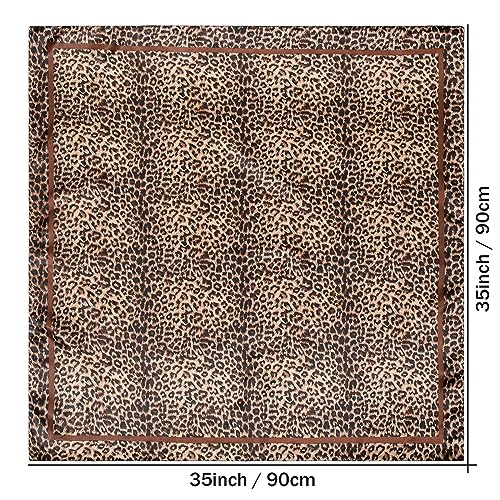 AWAYTR 2-Pack 35" Silk-Like Satin Head Scarves for Women, Square Bandanas - color: Leopard + Black