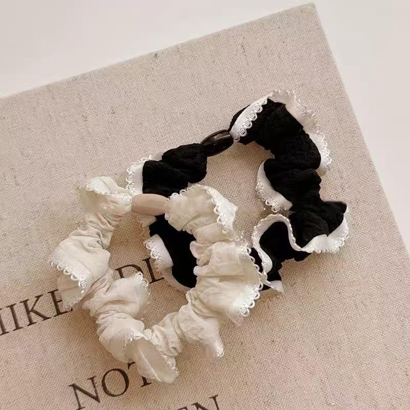 Lemeilleur 8 PCs Vintage Polka Dots Falbala Hair Scrunchies Hair Eleastic Bands Hair Ties Ropes Ponytail Holders Cloth Bands for Girls and Women