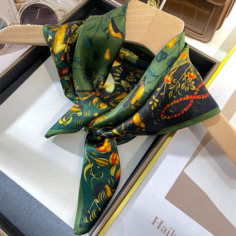100% Mulberry Silk Scarf - 25.6" Square Neckerchief & Headscarf Gift Packed - color: Green